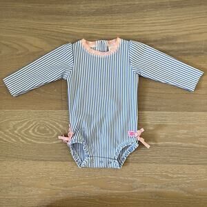 Ruffle Butts Periwinkle Blue Seersucker Striped Long Sleeve One Piece Swimsuit